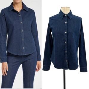 Anatomie Larissa Denim Shirt Long Sleeve Button Down Indigo Dark Blue Small